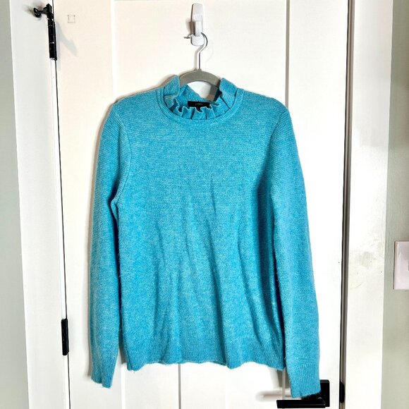 J. Crew Turquoise Blue Ruffle-Neck Sweater Mock Neck Alpaca Blend Size Large - Picture 2 of 6